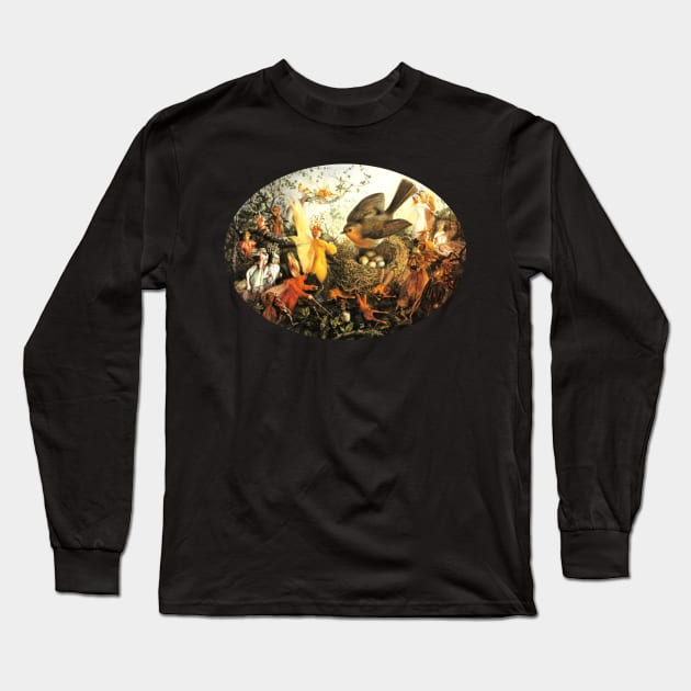 Cock Robin Defending His Nest - John Anster Fitzgerald Long Sleeve T-Shirt by forgottenbeauty